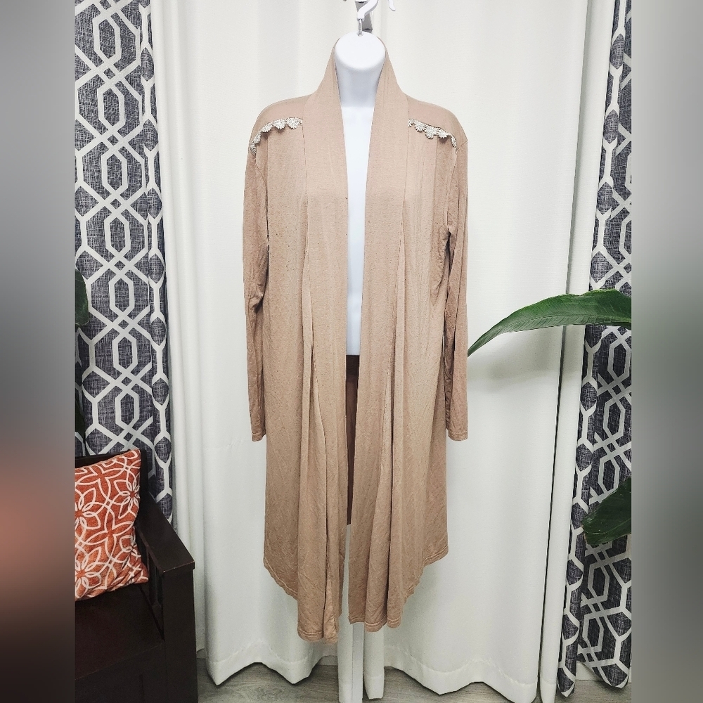 Elegant Tan Women's Flowy Cardigan Cover Up